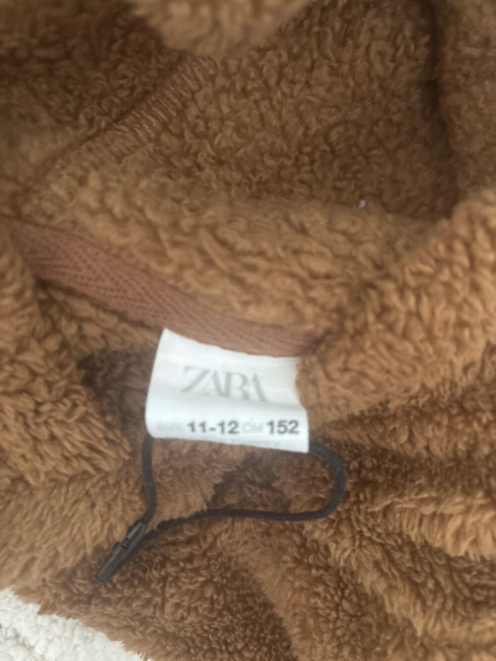 Zara Girls Teddy Sherpa Hoodie — Brown Fleece, Size 11-12